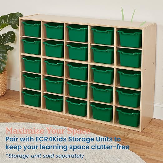 ECR4Kids Scoop Front Storage Bins, Multipurpose Organization, Green, 25-Piece - Image 5