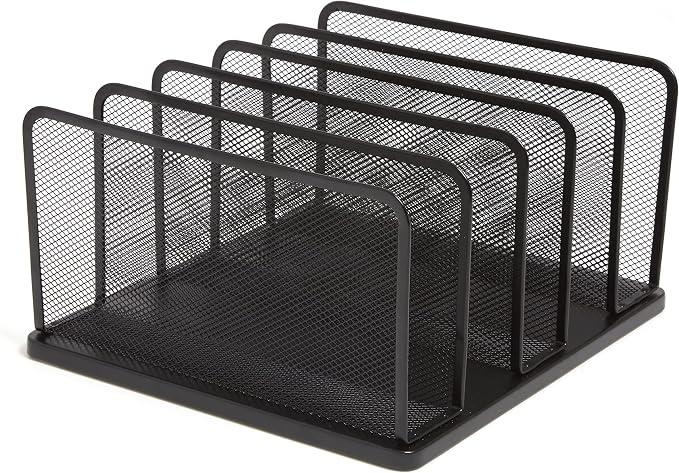 TRU RED Wire Mesh File Organizer, 5‑Compartment, Matte Black – Vertical Desktop Sorter for Files, Folders & Mail - Image 2