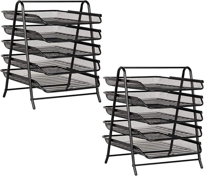 Mind Reader 5-Tier Paper Tray, Desktop Organizer, File Storage, Office, Metal Mesh, 11.75"L x 14"W x 15"H, Set of 2, Black - Image 8
