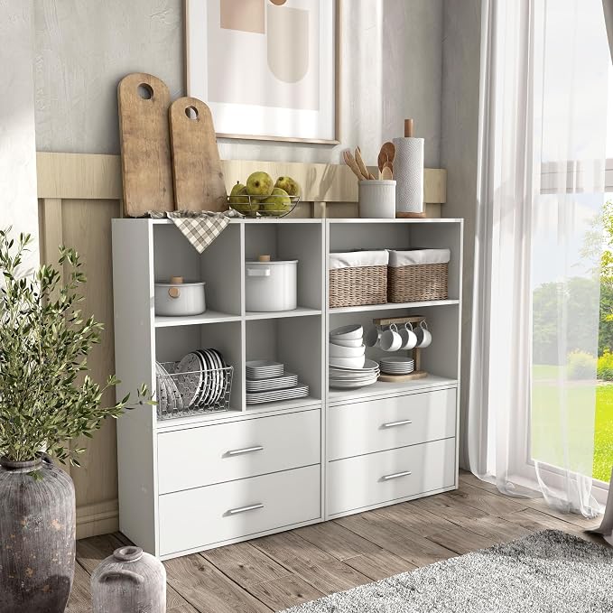 Homes: Inside + Out Apexa 3-Tier Stackable Wood Bookcase with Doors, Cube Storage Organizer Shelves, Small Food Pantry Cabinet, Dorm Teen Room Decor & Bedroom, Home Office, Kitchen, White - Image 11