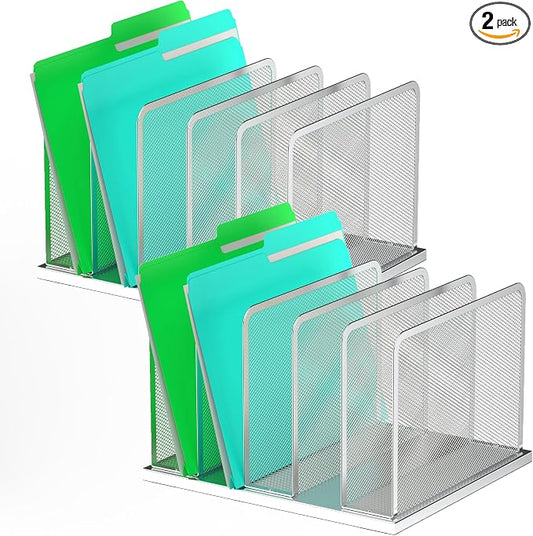 Kuntine.B 5-Section Upright Desk File Organizer Silver 2 Pack | Vertical, Mesh, Metal, Assembly, Stability, Sturdiness, Organization, Standing by KuntineB
