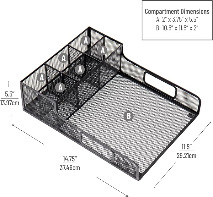 Mind Reader Desktop Organizer, File Storage, Accessory Storage, Workspace, Office, Metal Mesh, 11.5" L x 14.75" W x 5.5" H, Black - Image 3