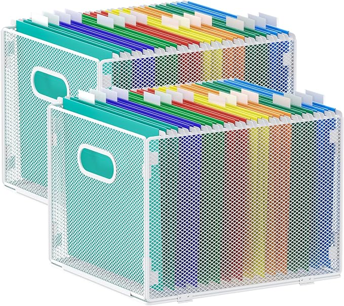 samstar 2 Pack Hanging File Organizer, Mesh File Folder Box Filing Box Cabinet Organizer Storage Boxes, Letter Size,White by Samstar