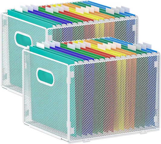 samstar 2 Pack Hanging File Organizer, Mesh File Folder Box Filing Box Cabinet Organizer Storage Boxes, Letter Size,White by Samstar