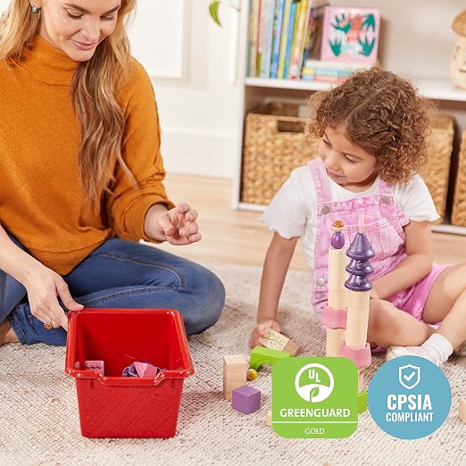 ECR4Kids Scoop Front Storage Bins, Multipurpose Organization, Red, 10-Piece - Image 7
