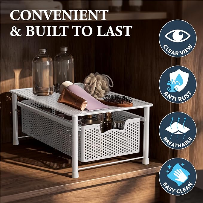 Simple Houseware Stackable Cabinet Basket Drawer Organizer, White - Image 5
