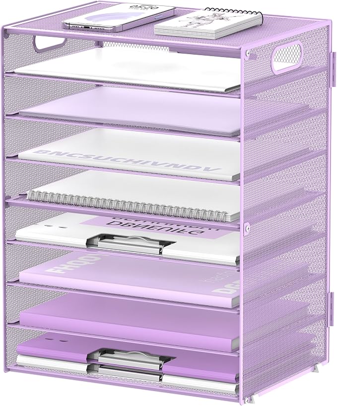 9-Tier Paper Organizer for Desk, Metal Letter Tray with Handles, Purple | Desk File Organizer with Removable Trays for Sorting Files, Folders, Mail and Printer Paper at Home, School or Office by DALTACK
