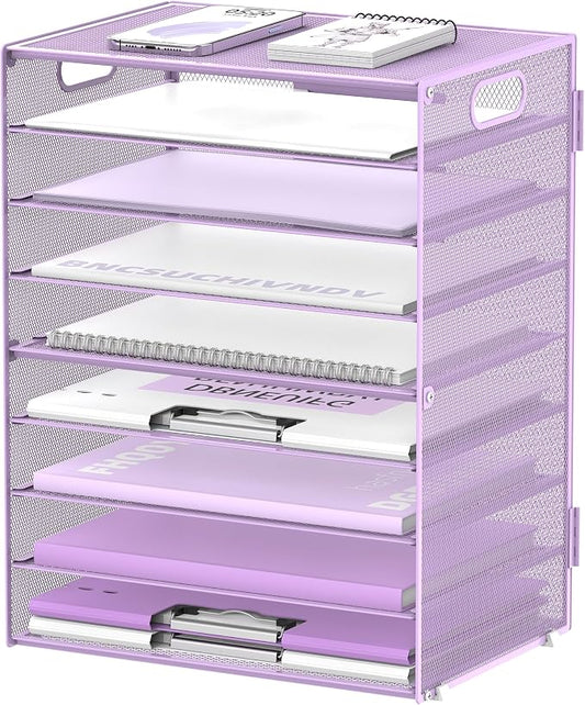 9-Tier Paper Organizer for Desk, Metal Letter Tray with Handles, Purple | Desk File Organizer with Removable Trays for Sorting Files, Folders, Mail and Printer Paper at Home, School or Office by DALTACK