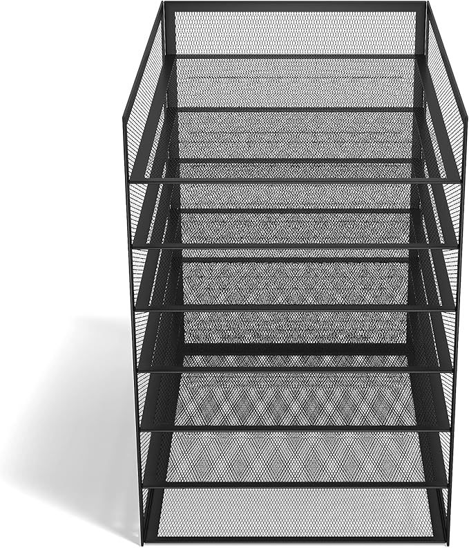 TRU RED Wire Mesh File Organizer, 6‑Compartment, Matte Black, 2‑Pack – Vertical Desktop Sorter for Files, Folders & Mail by TRURED