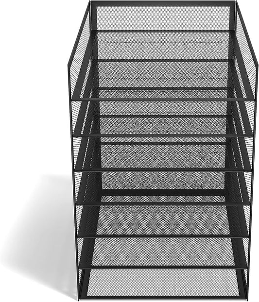 TRU RED Wire Mesh File Organizer, 6‑Compartment, Matte Black, 2‑Pack – Vertical Desktop Sorter for Files, Folders & Mail by TRURED