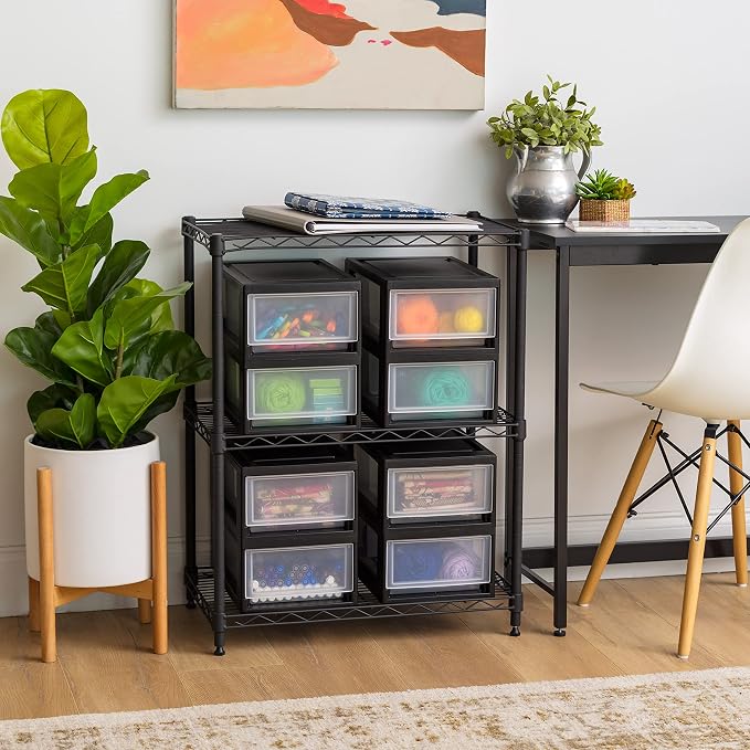 IRIS USA 8-Pack, 6 Qt. Small Stacking Drawer Storage Organizer, Black | Organize craft supplies, accessories, office items, and small essentials around your home with separate storage spaces - Image 5