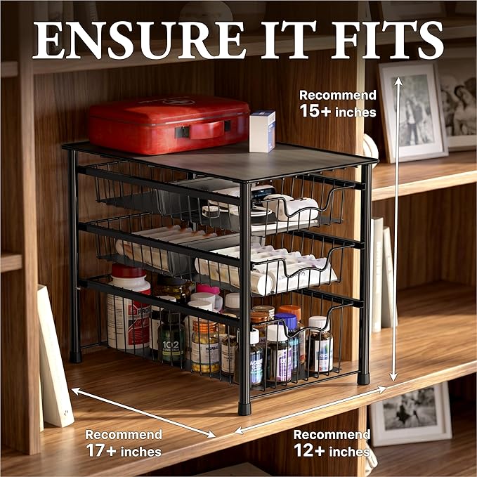 Simple Houseware Stackable 3 Tier Sliding Basket Organizer Drawer, Black - Image 3