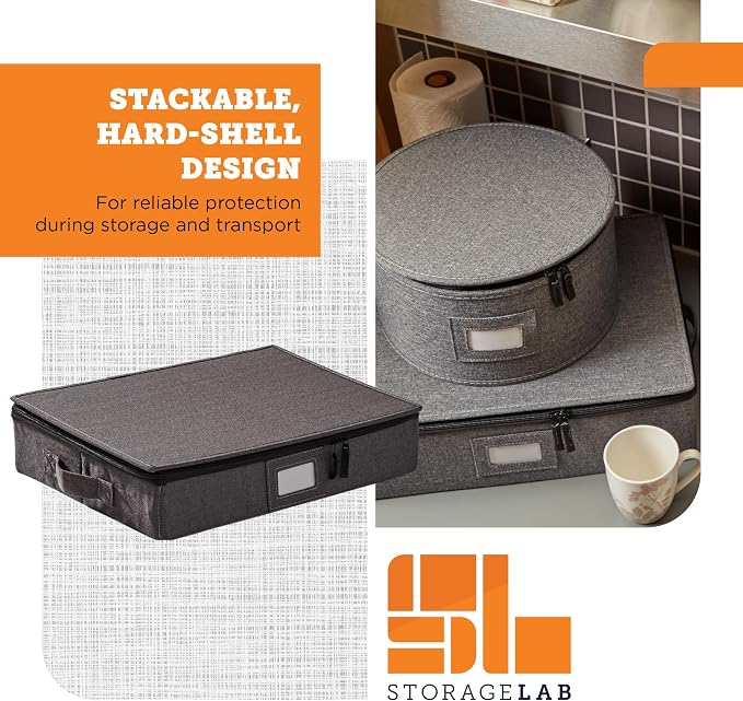 Hard Shell Platter Storage Container | Felt Dividers | Gray | Hard Shell Platter Case Holds 4 Large Serving Platters With Felt Dividers. Dual Zippers, Stackable, Dust-Free. - Image 4