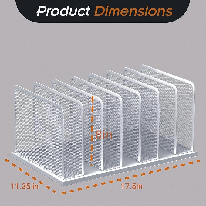 Kuntine.B 7-Section Upright Desk File Organizer Silver 1 Pack | Vertical, Mesh, Metal, Assembly, Stability, Sturdiness, Organization, Standing - Image 2