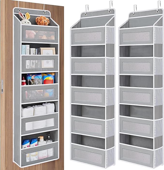 JARLINK Over the Door Organizer for Pantry, Bathroom, 5 Shelf Grey, 2 Pack | Anti-Tilt Design, 44 lb Load Capacity, Hanging Door Organizer with 5 Large Capacity Pockets, Behind Door Storage for Nursery by JARLINK