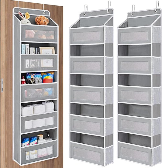 JARLINK Over the Door Organizer for Pantry, Bathroom, 5 Shelf Grey, 2 Pack | Anti-Tilt Design, 44 lb Load Capacity, Hanging Door Organizer with 5 Large Capacity Pockets, Behind Door Storage for Nursery by JARLINK