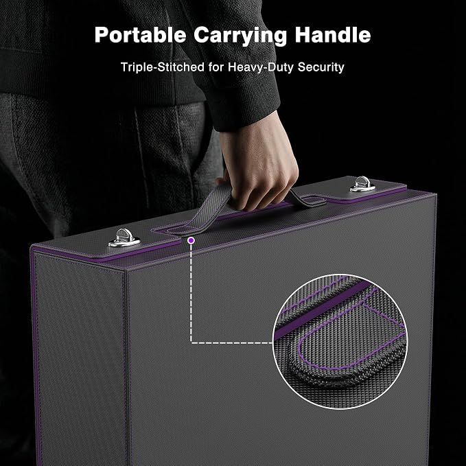 Kabinka Trading Card Storage Box with Handle & Mechanical Latch,5-Row 3900+ Commander MTG Card Case with Sealed Window,Top Loaders Organizer Deck Box for MTG/TCG/PTCG/Sports Cards (Black Purple) - Image 2