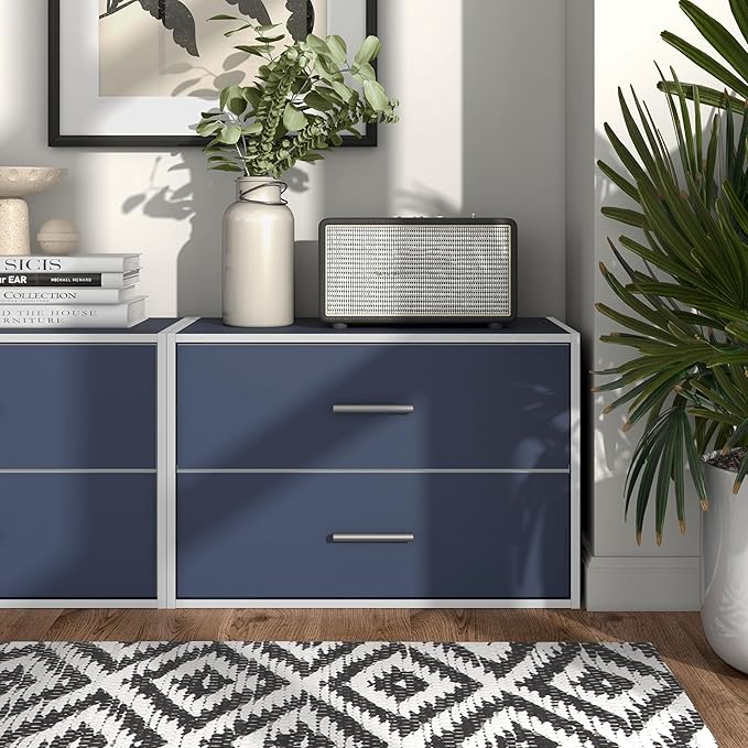 Homes: Inside + Out Apexa 2-Drawer Wooden Stackable Storage Drawers, Small Food Pantry Cabinet, Cajonera De Madera, Underbed Drawer Dorm Teen Room Decor & Bedroom, Home Office, Kitchen, Steel Blue - Image 2