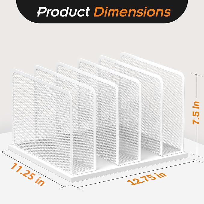 Kuntine.B 5-Section Upright Desk File Organizer White 1 Pack | Vertical, Mesh, Metal, Assembly, Stability, Sturdiness, Organization, Standing - Image 2