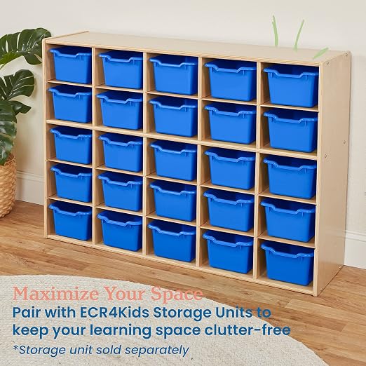 ECR4Kids Scoop Front Storage Bins, Multipurpose Organization, Blue, 25-Piece - Image 6