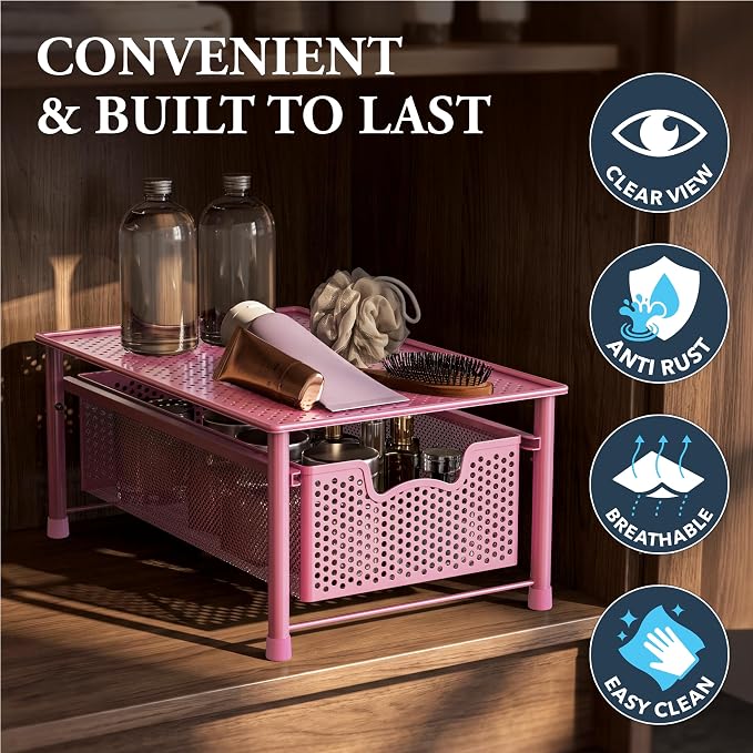 Simple Houseware Stackable Cabinet Basket Drawer Organizer, Pink - Image 5