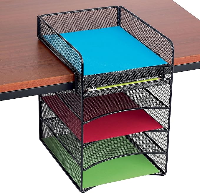 Safco Onyx Hanging Under Desk Organizer, 5 Trays, Office and Classroom Mailbox , Paper and Mail Sorter, Steel Mesh, Black - Image 4