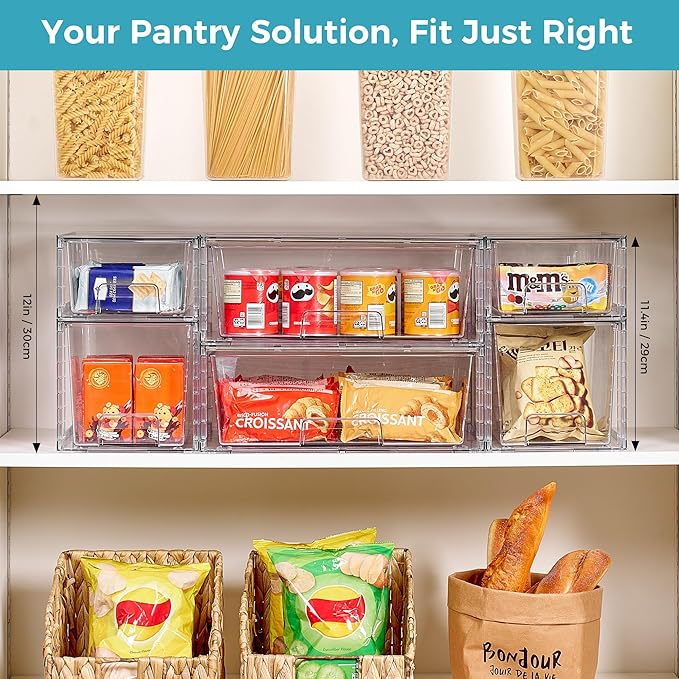 Vtopmart 6 Pack Clear Stackable Storage Drawers,Easy to Assemble Pantry Organizers and Storage with handles,Plastic Drawers for Kitchen Pantry,Cabinet,Under Sink Organization - Image 4