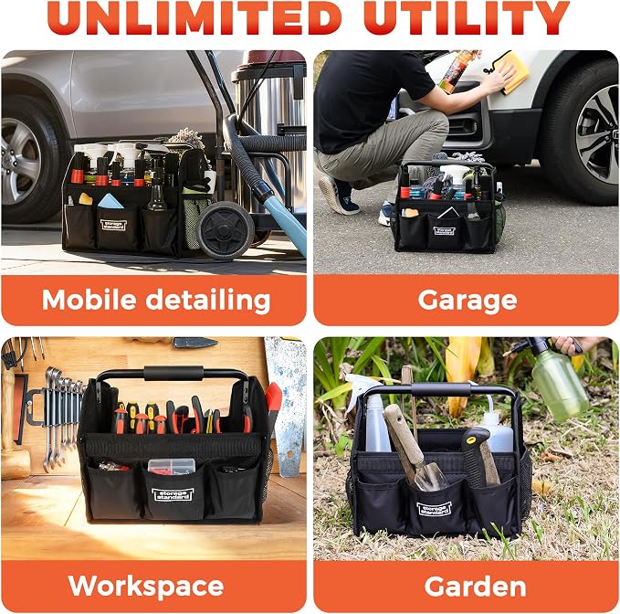 Detailing Caddy Organizer with Handle - Storage, Cars, & Cleaning Caddy for Supplies, Tools, & Home Improvement - Heavy Duty Car Detailing Supplies With Multi-Pockets & Collapsible Tote Design - Image 8