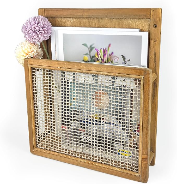 Wooden Wall Mounted Magazine Rack, Boho Style Wall File Organizer, File Holder For Entryway Living Room Kids’ room and Office, Magazine Holder, Hanging Mail Organizer (Brown) by Pubgeer
