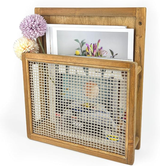 Wooden Wall Mounted Magazine Rack, Boho Style Wall File Organizer, File Holder For Entryway Living Room Kids’ room and Office, Magazine Holder, Hanging Mail Organizer (Brown) by Pubgeer