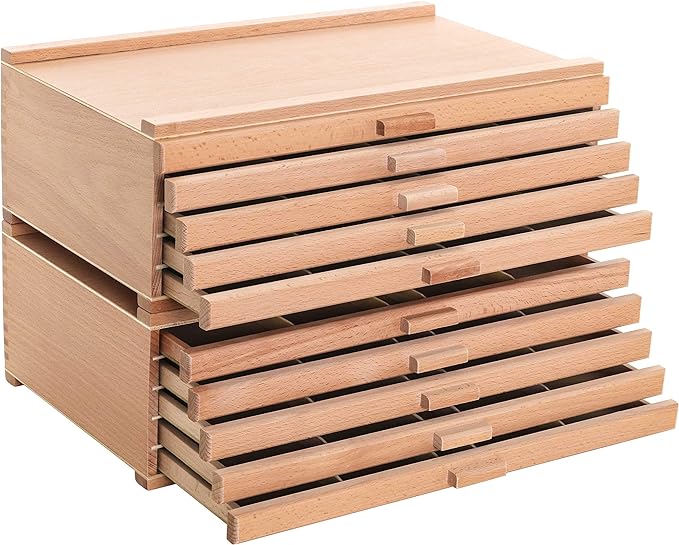 U.S. Art Supply 10-Drawer Artist Tool Supply Box with 5 Compartments per Drawer - Hardwood Art Box for Artist Supplies, Brushes, Pencils, Erasers, Tool Storage Organizer Case by USArtSupply