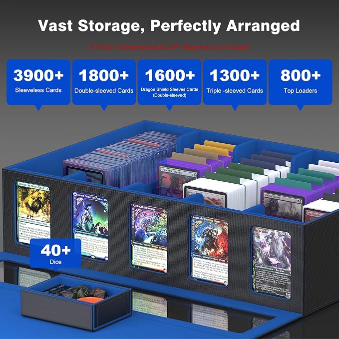 Kabinka MTG Card Storage Box with Handle & Mechanical Latch,5-Row 3900+ Commander Trading Card Case with Sealed Display Window,Top Loaders Organizer Deck Box for MTG/TCG/PTCG/Sports Cards (Black Blue) - Image 5