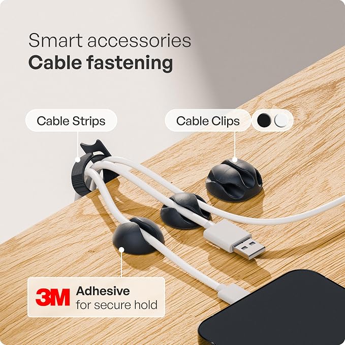 PAMO Cable Management Under Desk, Set of 2 - White | Includes 10 x cable holders, cable clips & screws, easy installation - made of high quality powder coated steel. - Image 5