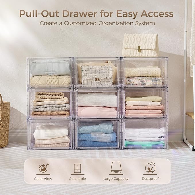 Vtopmart 2 Pack Clear Stackable Storage Drawers 15QT | Easily Assemble Closet Organizers,Plastic Storage Bins for Bathroom,Cabinet,Kitchen Pantry,Under Sink Organization(Medium) - Image 5