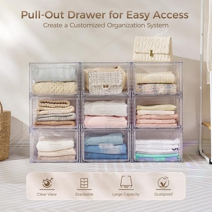 Vtopmart 4 Pack Clear Stackable Closet Storage Drawers 15QT, Medium | Easily Assemble Closet Organizers,Plastic Storage Bins for Bathroom,Cabinet,Kitchen Pantry,Under Sink Organization - Image 3