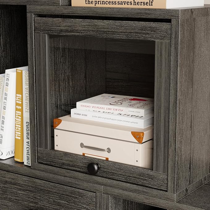 FUSUNBAO Magic DIY Cube Storage Organizer Stackable Cubes for Home Books Clothes Toy-Modular Cubby Storage System-Office Cubical-Bookcase Closet(French Oak, Glass Door Cube) - Image 4