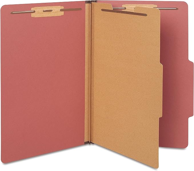 Staples Pressboard Classification Folders, Legal Size, 1‑Divider, 1.75" Expansion, Brick Red, Durable Construction – 40/Carton by Staples