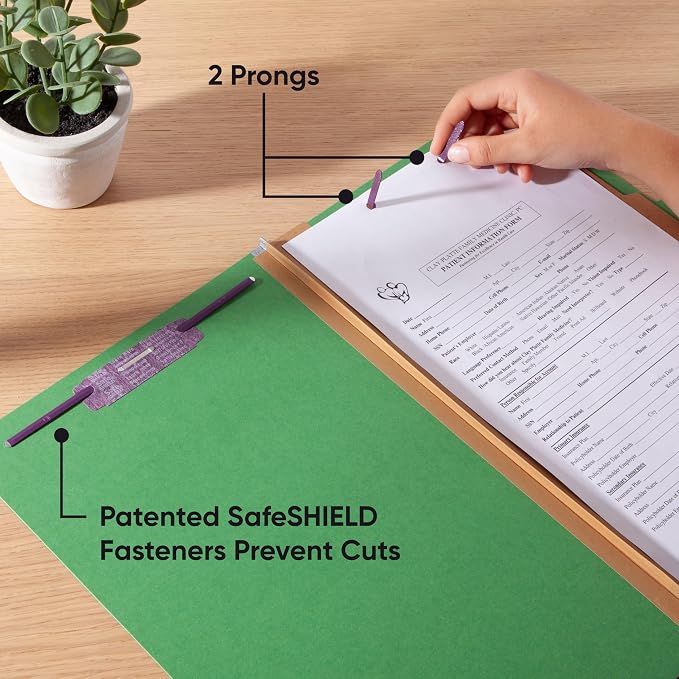Smead Pressboard Legal Size File Folders with SafeSHIELD Fasteners, 2 Dividers, 2" Expansion, Office Folders, Paper Holder, Green, 10 per Box (19033) - Image 6