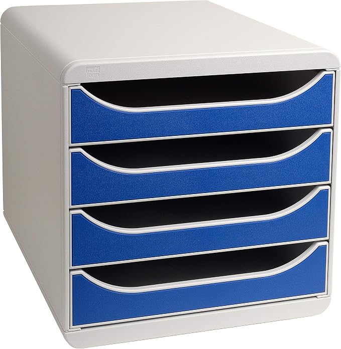 Exacompta - Ref 310003D - BIG-BOX Desktop Drawer Set - 4 x 55mm Drawers, Suitable for A4+ Documents, 347 x 278 x 267mm, 100% Recycled Plastic - Light Grey/Blue - Image 4