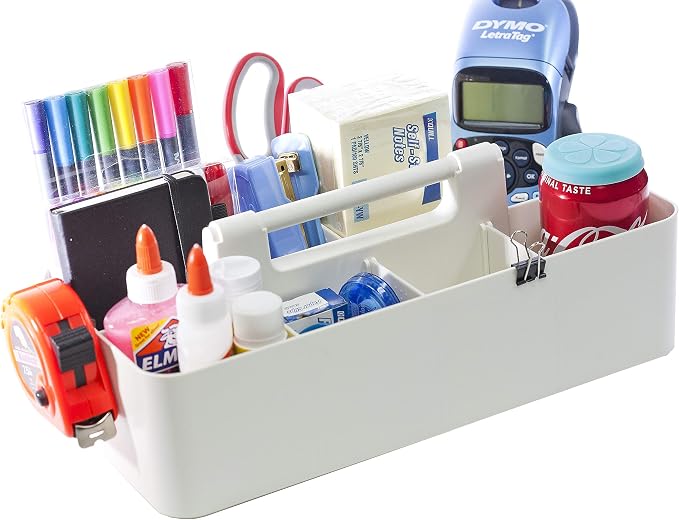 -Large Portable Caddy, DIY Dividers, 8 Compartments, School Office Supplies Home Business Organizer,Portable Basket with Handle Storage Organizer Modern Made in USA (6 PACK, Ivory) - Image 4