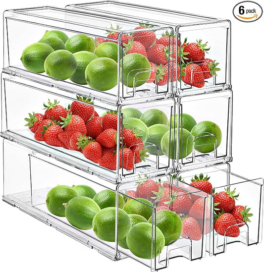 Sorbus Small Clear Storage Drawers (6 Pack) – Stackable Organizer Bins with Pull-Out Drawers for Kitchen, Pantry, or Fridge – Acrylic Storage Bins with Handles by Sorbus