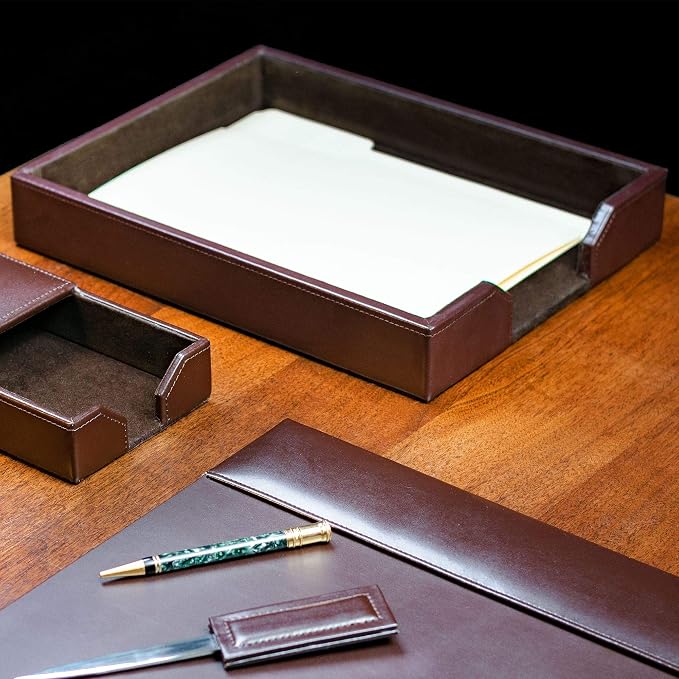 DACASSO Bonded Leather Desktop Letter Tray - Luxury Letter Holder & Paper Organizer for Desk - Office Organization & Executive Desk Decor - (Dark Brown) - Image 7