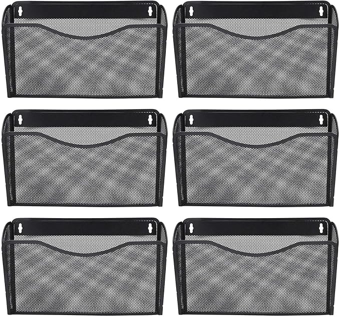 6 Single Pocket Mesh Hanging File Organizer, Vertical Wall Mounted Magazine File Holder, Mount Basket Mail Paper Document Folder Organizing for Office, Home and School, Black - Image 7