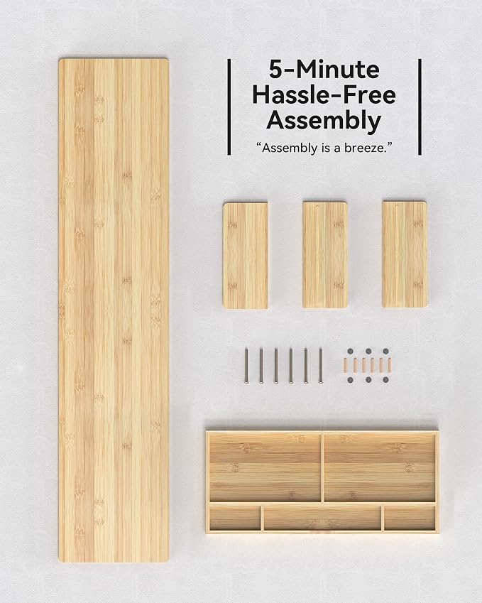 42” Monitor Stand with Large Drawer Keyboard Storage,Bamboo | Dual Computer Monitor Riser Shelf for 55-72 Inch Desk Aesthetic Workplace Computer Setup Desktop Organizer Easy Assembly - Image 6