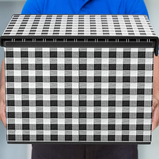 File Organizer Box with Lids, Collapsible File Folder Organizer | File Box with Plastic Slides for Document, Filing Bin for Letter Size Hanging File Folders (2 Pack, Black & White Lattice) - Image 7
