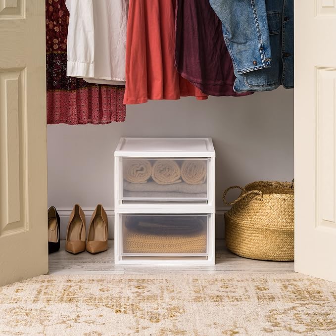 IRIS USA 2-Pack 30 Qt. Stacking Drawer Organizer with Sliding Drawer, White | Store clothing, accessories, pantry items, and household essentials around your home with organized storage solutions - Image 7