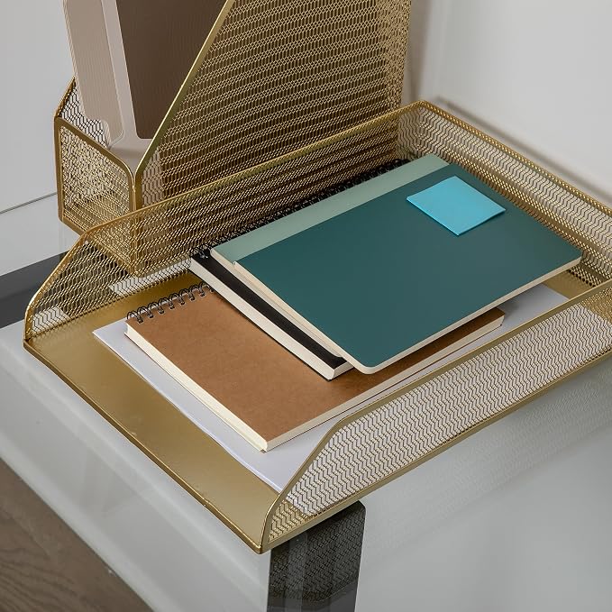 Martha Stewart Ryder 6-Piece Mesh Metal Desktop Organizer Set, Gold | Steel Mesh, Gold Finish - Image 5