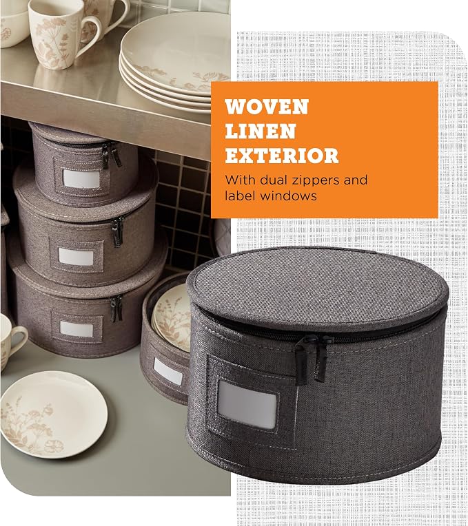 6-Piece China Storage Set | Plates, Mugs & Wine Glasses | Gray | Most Complete Set - Plates, Mugs & Wine Glasses For 12. Hard Shell, Felt-Lined, Stackable. Full China System In One. - Image 6
