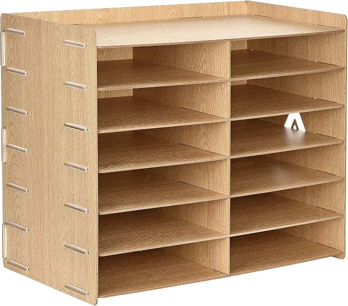 Adir Wood Paper Storage Organizer - Construction Paper Storage - Vertical File Mail Sorter - A Stylish Look for Home, Office, Classroom and More - Wood Grain (12 Compartment) - Image 10