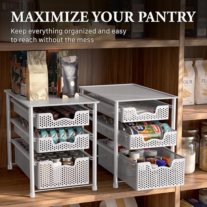 Simple Houseware 3 Tier White Alloy Steel Sliding Basket Organizer Drawer Cabinet | 3 Tier White Alloy Steel Sliding Basket Organizer Drawer Cabinet - Image 7